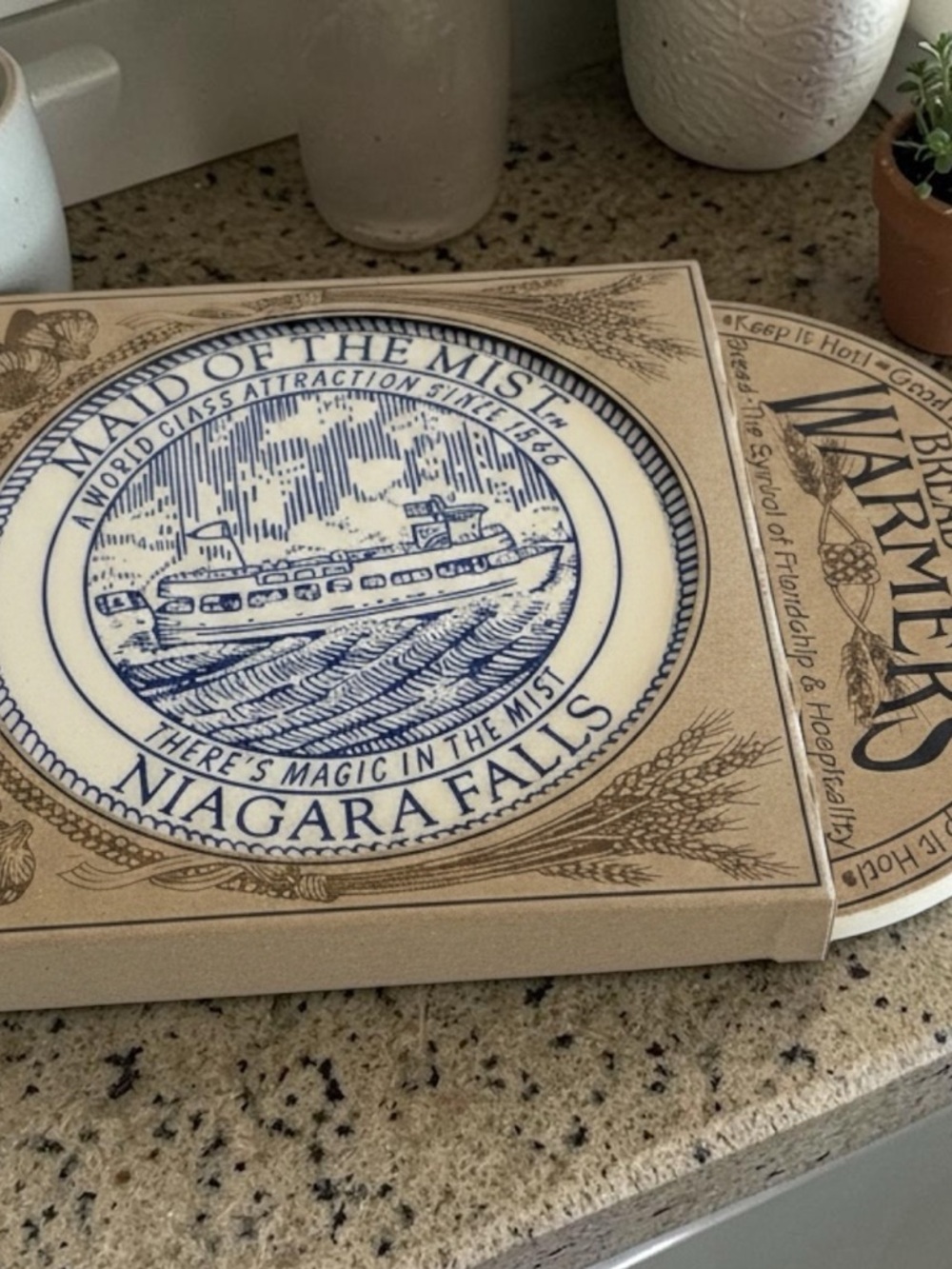 Vintage Niagara Falls Bread & Bun Warmer Porcelain Plate in Box Kitchen NWOT